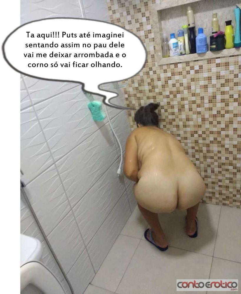 Quadrinho Erotico Mulher do Corninho Tomando Banho Para foder com o Amigo do Corno Imagem 12