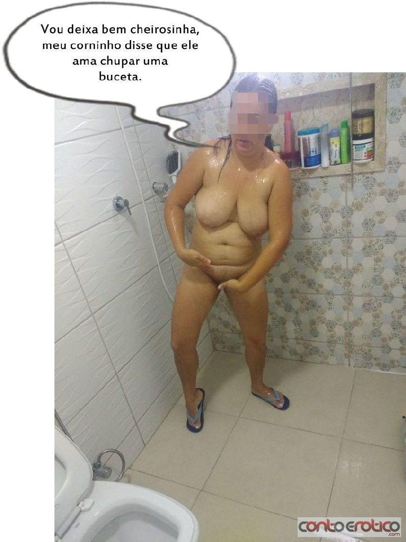 Quadrinho Erotico Mulher do Corninho Tomando Banho Para foder com o Amigo do Corno Imagem 14