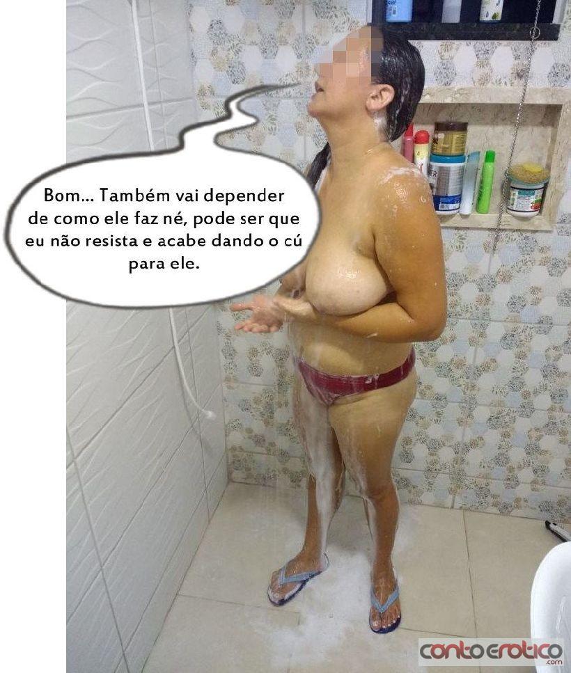 Quadrinho Erotico Mulher do Corninho Tomando Banho Para foder com o Amigo do Corno Imagem 7